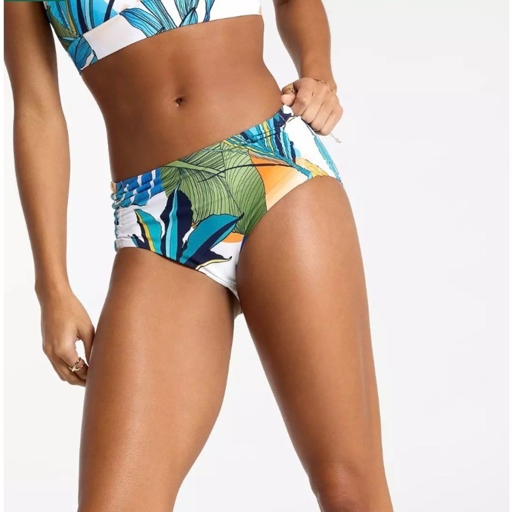 CALIA Womens Adjustable Tie Front Swim Bottom Size XL Botanical Print White NWT - Picture 2 of 11